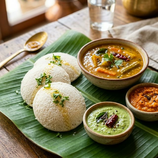 Soft Idli with Sambhar - Madurai villas